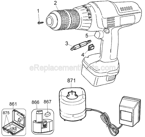 Page A Diagram and Parts List for PS3650K-2 Type 1 Black and Decker Cordless Drill